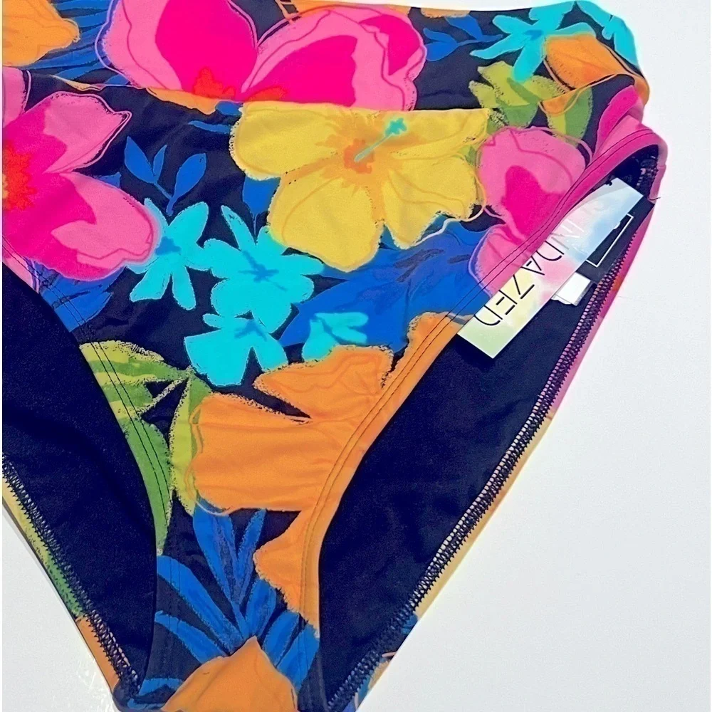 SUNDAZED Cora Floral-Print High-Waist Bikini Bottoms, multi XL